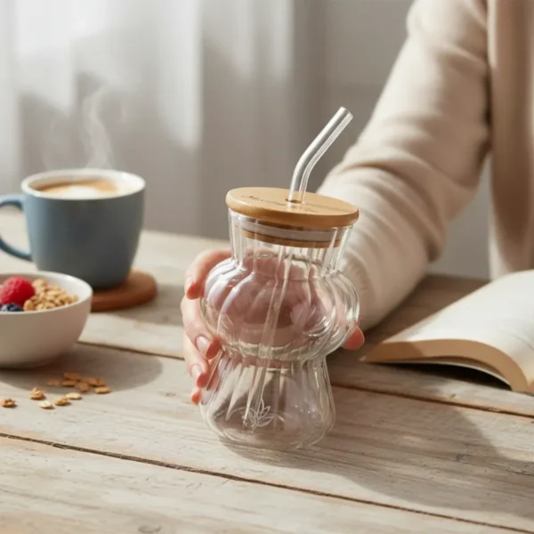 3(48) Vaso Pumpkin con tapa bambu 420 ml