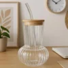 3 Vaso Mushroom con tapa bambú 450ml