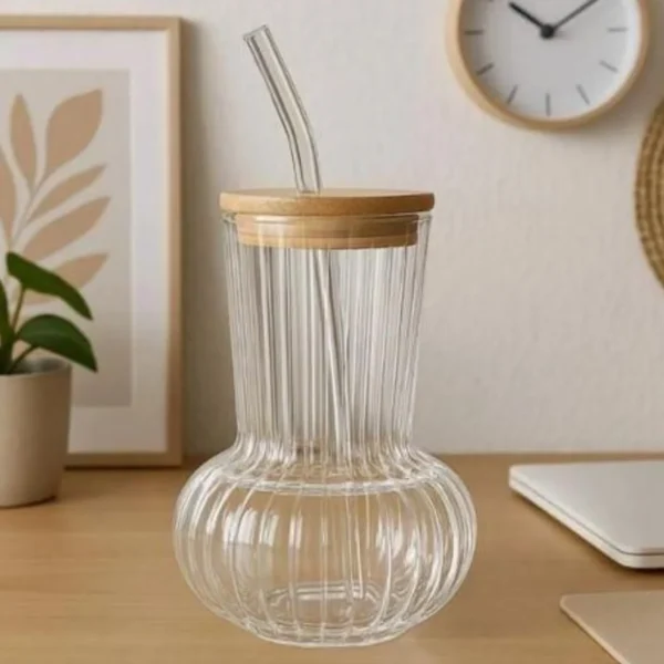 3 Vaso Mushroom con tapa bambú 450ml